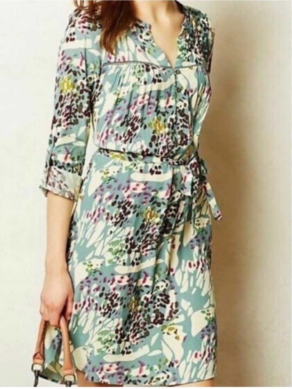Dolan Left Coast for Anthropologie Eliska Floral Print Belted Shirt Dres Size XS